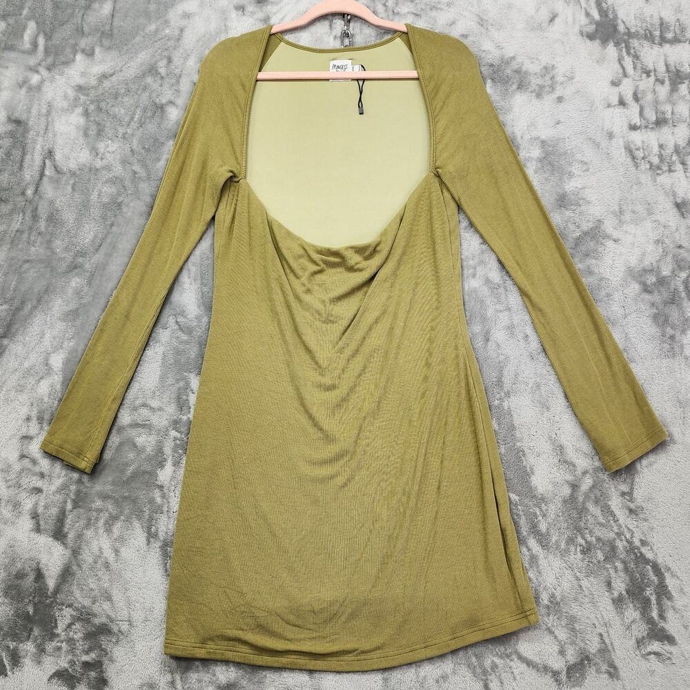Princess Polly Dress Womens US 12 Green Long Bell Sleeve Square Neck Ribbed Knit